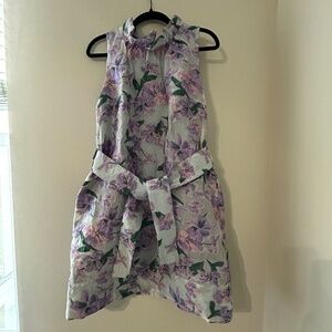 High Neck Belted Blue Organza  Mini Dress - Women's L